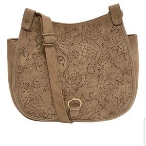 T-Shirt & Jean Brown Floral Lazer-Cut Crossbody Bag
